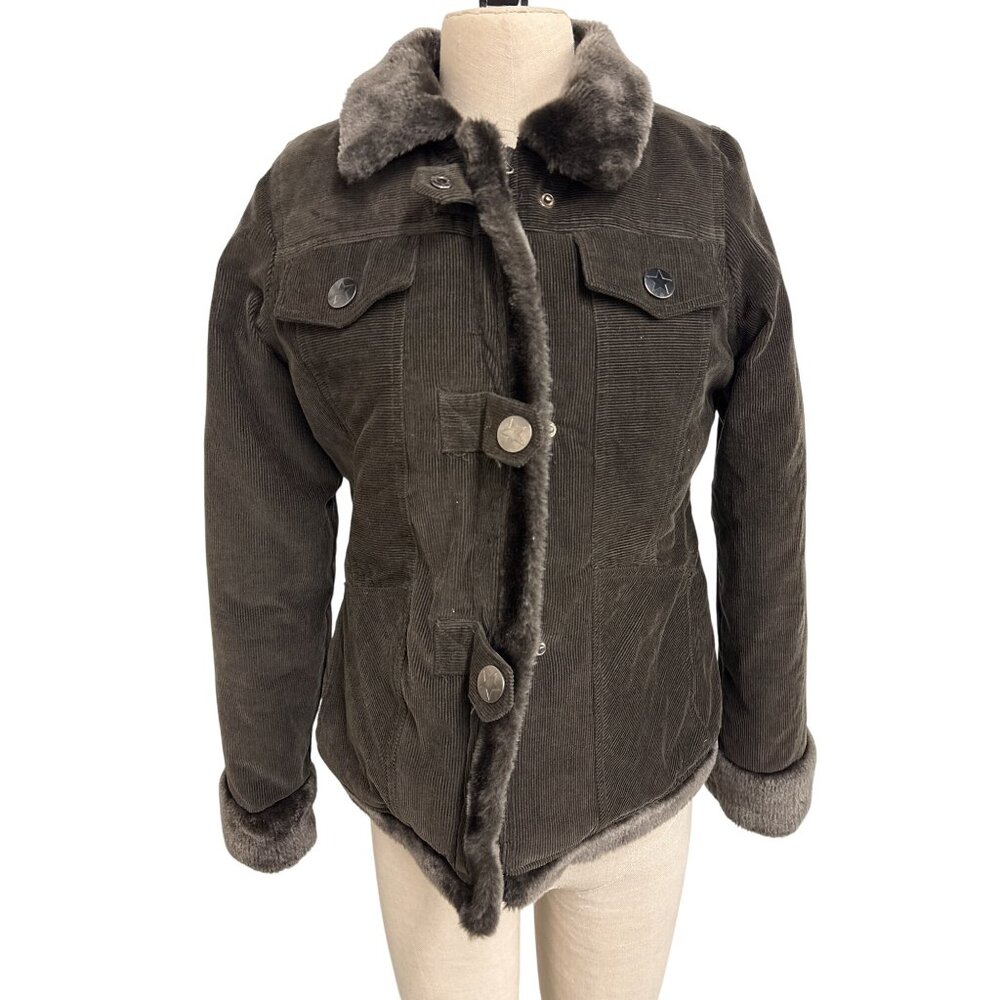 XL Collections Womens Faux Fur Trim Corduroy Jacket XL